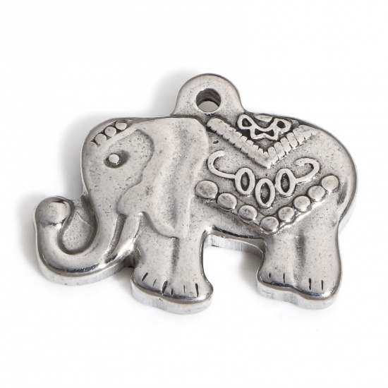 Image de 1 Pièce Breloques en 304 Acier Inoxydable Eléphant Argent Mat 26mm x 20mm