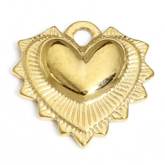 Picture of 1 Piece 304 Stainless Steel Valentine's Day Charms 18K Gold Color Heart Stripe 18mm x 18mm