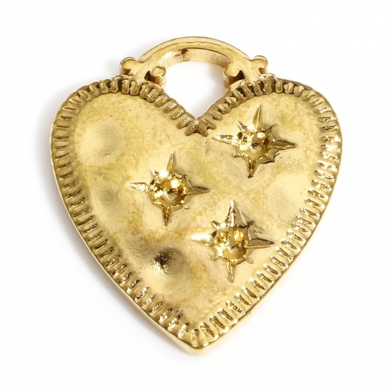 Picture of 1 Piece 304 Stainless Steel Valentine's Day Charms 18K Gold Color Heart Star (Can Hold ss5 Pointed Back Rhinestone) 20mm x 17mm