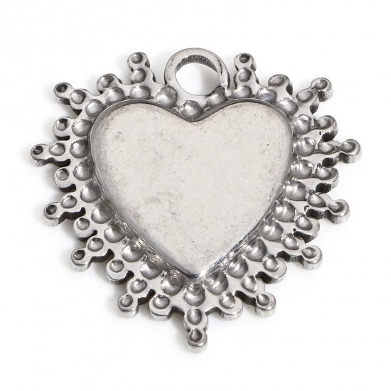 Picture of 1 Piece 304 Stainless Steel Valentine's Day Charms Silver Tone Heart Sun Rays Cabochon Settings (Fits 12mm x 10mm) 21mm x 20mm