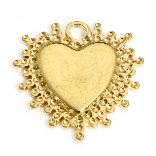 Picture of 1 Piece 304 Stainless Steel Valentine's Day Charms 18K Gold Color Heart Sun Rays Cabochon Settings (Fits 12mm x 10mm) 21mm x 20mm