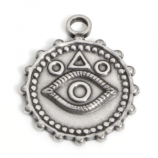 Imagen de 1 Unidad 304 Acero Inoxidable Religión Colgantes Charms Ronda Tono de Plata Mal de ojo 22mm x 18mm