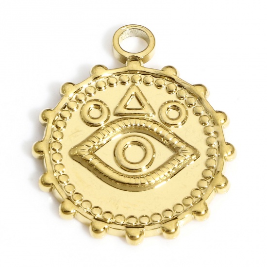 Imagen de 1 Unidad Enchapado al Vacío 304 Acero Inoxidable Religión Colgantes Ronda Chapado en Oro de 18K Mal de ojo 22mm x 18mm