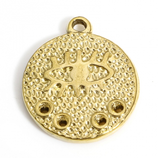 Imagen de 1 Unidad Enchapado al Vacío 304 Acero Inoxidable Religión Colgantes Ronda Chapado en Oro de 18K Mal de ojo 21mm x 18mm