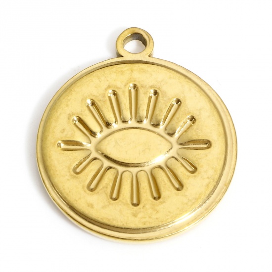 Imagen de 1 Unidad Enchapado al Vacío 304 Acero Inoxidable Religión Colgantes Ronda Chapado en Oro de 18K Mal de ojo 21mm x 18mm
