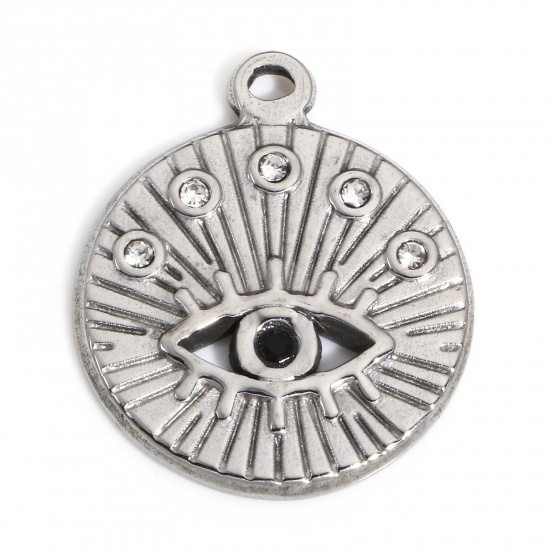 Picture of 1 Piece 304 Stainless Steel Religious Charms Silver Tone Round Evil Eye 22mm x 19mm