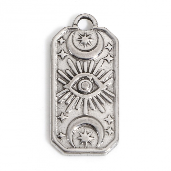 Bild von 1 Piece 304 Stainless Steel Religious Charms Silver Tone Rectangle Evil Eye 22.5mm x 10mm