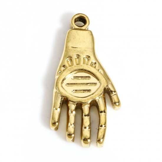 Picture of 1 Piece 304 Stainless Steel Religious Charms 18K Gold Color Hand Eye 22mm x 11mm