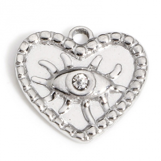 Picture of 1 Piece 304 Stainless Steel Religious Charms Silver Tone Heart Eye 15mm x 14mm