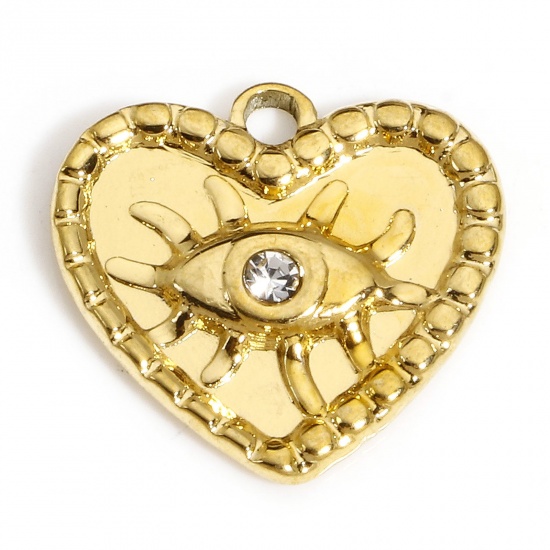 Picture of 1 Piece 304 Stainless Steel Religious Charms 18K Gold Color Heart Eye 15mm x 14mm