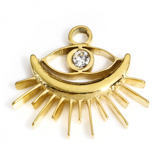 Picture of 1 Piece 304 Stainless Steel Religious Charms 18K Gold Color Evil Eye 20mm x 18mm
