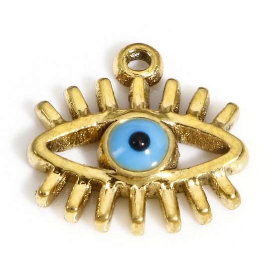 Picture of 1 Piece 304 Stainless Steel Religious Charms 18K Gold Color Evil Eye 13mm x 12.5mm