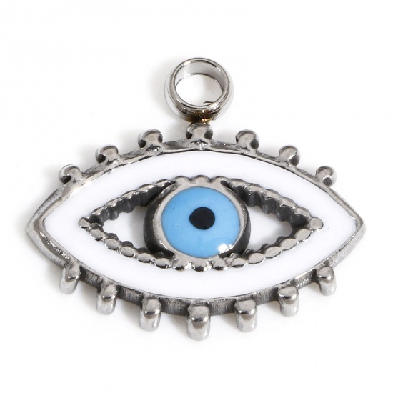 Picture of 1 Piece 304 Stainless Steel Religious Charms Silver Tone Evil Eye 18mm x 17mm