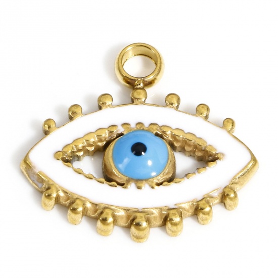 Picture of 1 Piece 304 Stainless Steel Religious Charms 18K Gold Color Evil Eye 18mm x 17mm