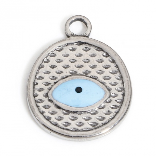 Picture of 1 Piece 304 Stainless Steel Religious Charms Silver Tone Round Evil Eye 20mm x 15mm