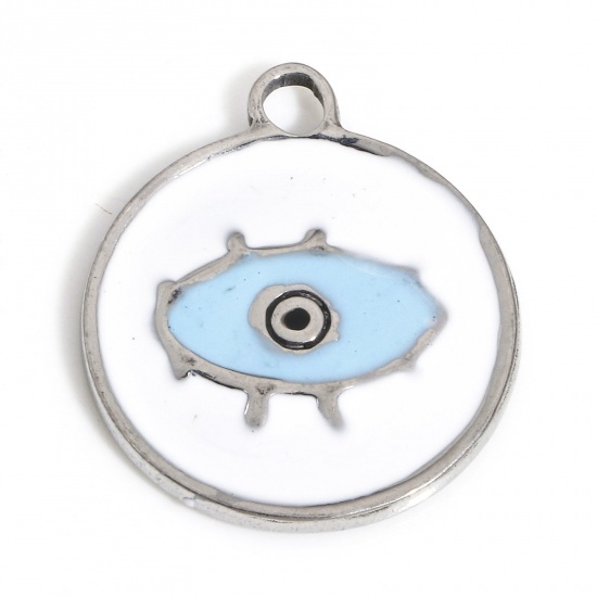 Picture of 1 Piece 304 Stainless Steel Religious Charms Silver Tone Round Eye 21mm x 18.5mm