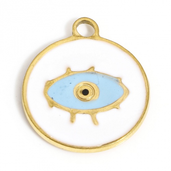 Picture of 1 Piece 304 Stainless Steel Religious Charms 18K Gold Color Round Eye 21mm x 18.5mm