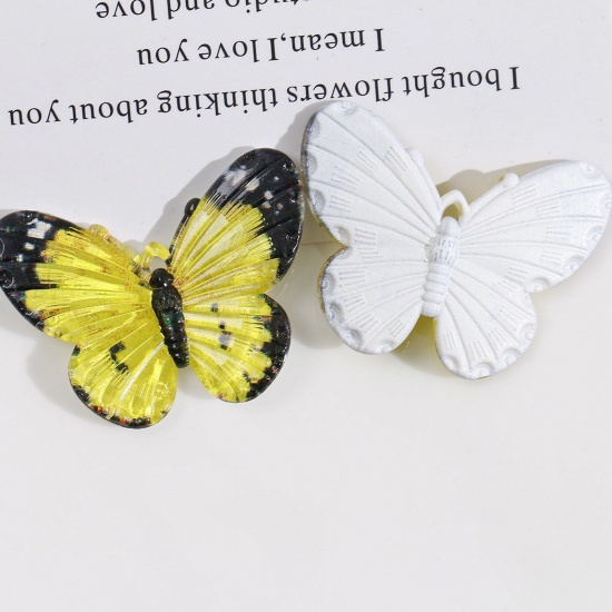 Picture of 10 PCs Acrylic Insect Pendants Butterfly Animal Yellow 3D 4.1cm x 3.2cm