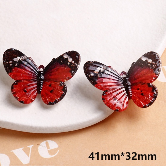 Picture of 10 PCs Acrylic Insect Pendants Butterfly Animal Red 3D 4.1cm x 3.2cm