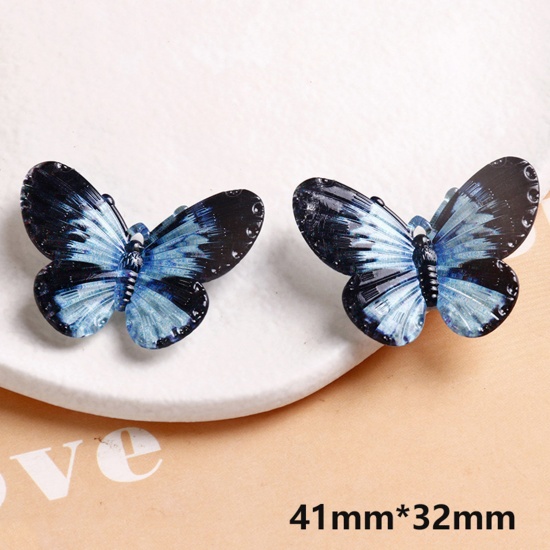 Picture of 10 PCs Acrylic Insect Pendants Butterfly Animal Blue Black 3D 4.1cm x 3.2cm