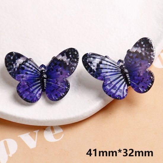 Picture of 10 PCs Acrylic Insect Pendants Butterfly Animal Purple 3D 4.1cm x 3.2cm