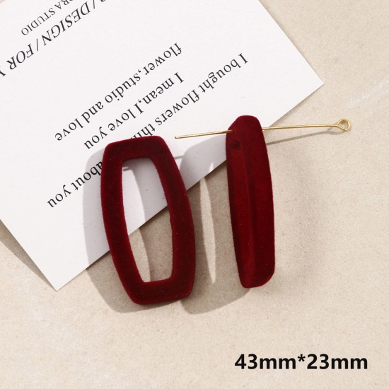 Immagine di 2 Pz Acrilato Geometrico Ciondoli Rettangolo Colore di Vino Rosso Floccaggio 4.3cm x 2.3cm