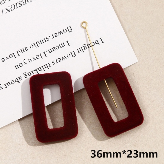 Immagine di 2 Pz Acrilato Geometrico Ciondoli Rettangolo Colore di Vino Rosso Floccaggio 3.6cm x 2.3cm