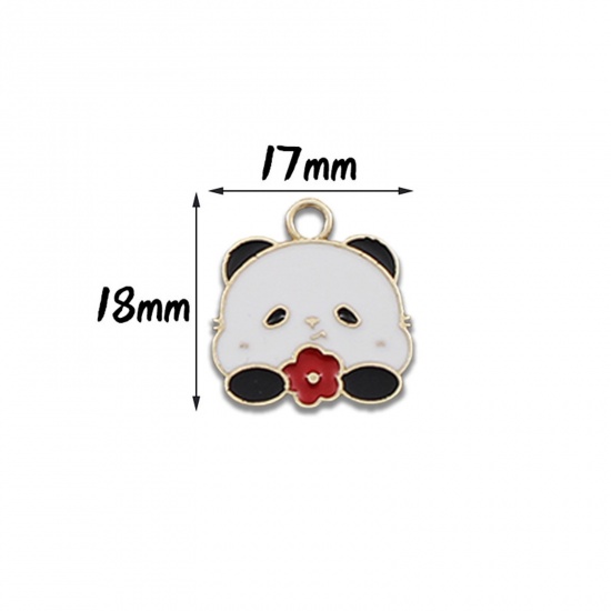Picture of 10 PCs Zinc Based Alloy Charms Gold Plated Black & White Panda Animal Enamel 18mm x 17mm