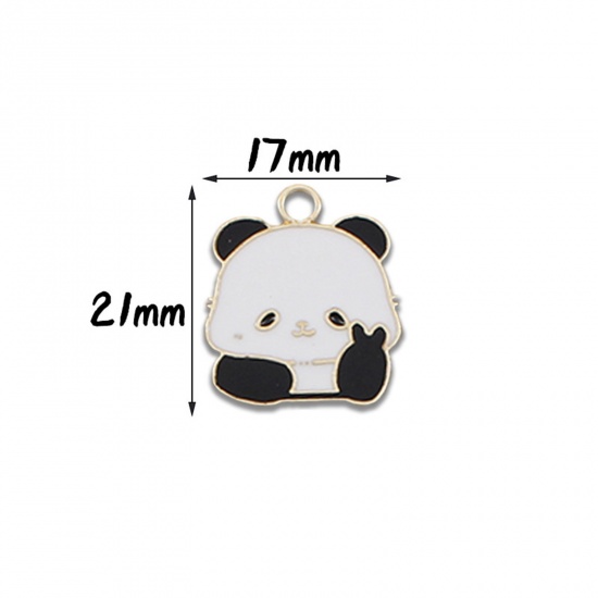 Picture of 10 PCs Zinc Based Alloy Charms Gold Plated Black & White Panda Animal Enamel 21mm x 17mm
