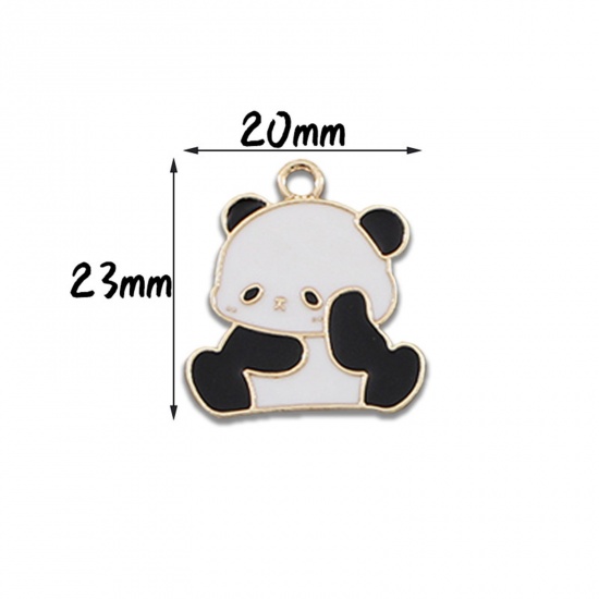 Picture of 10 PCs Zinc Based Alloy Charms Gold Plated Black & White Panda Animal Enamel 23mm x 20mm