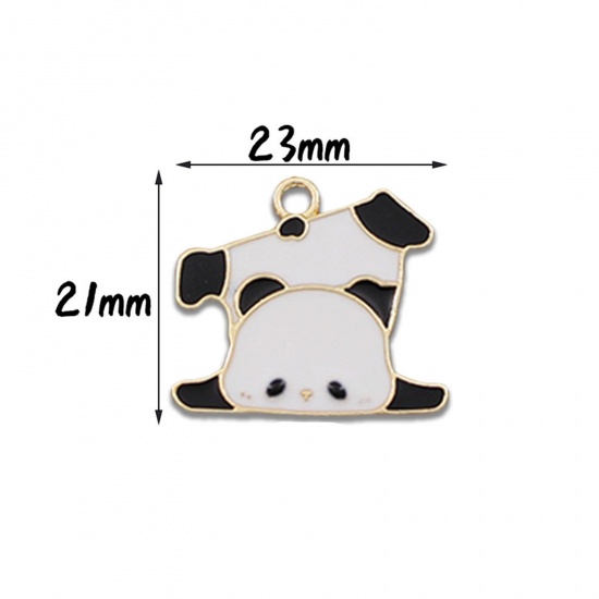Picture of 10 PCs Zinc Based Alloy Charms Gold Plated Black & White Panda Animal Enamel 23mm x 21mm