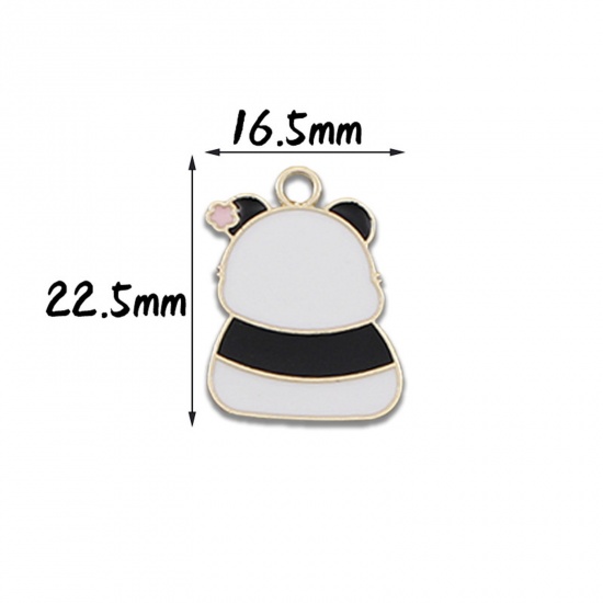 Picture of 10 PCs Zinc Based Alloy Charms Gold Plated Black & White Panda Animal Enamel 22.5mm x 16.5mm