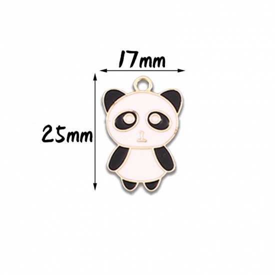 Picture of 10 PCs Zinc Based Alloy Charms Gold Plated Black & White Panda Animal Enamel 25mm x 17mm