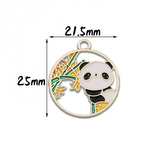 Picture of 10 PCs Zinc Based Alloy Charms Gold Plated Black & White Panda Animal Bamboo Enamel 25mm x 21.5mm