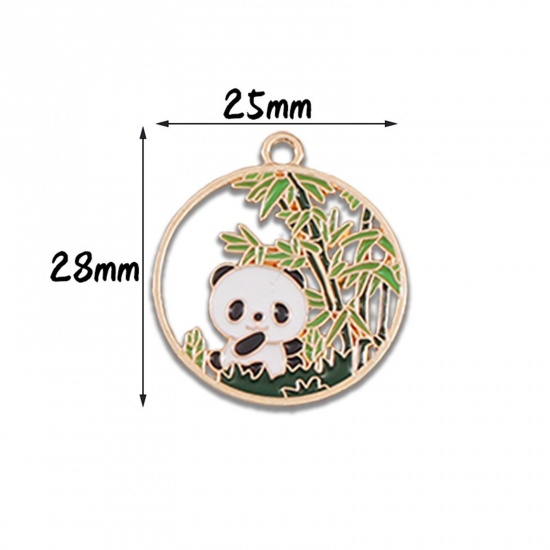 Picture of 10 PCs Zinc Based Alloy Charms Gold Plated Black & White Panda Animal Bamboo Enamel 28mm x 25mm