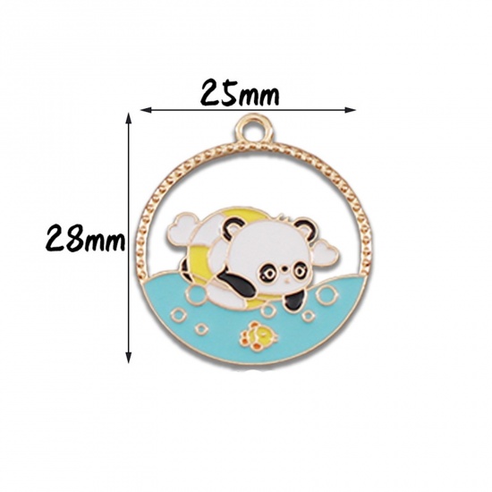 Picture of 10 PCs Zinc Based Alloy Charms Gold Plated Multicolor Panda Animal Enamel 28mm x 25mm