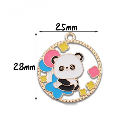 Picture of 10 PCs Zinc Based Alloy Charms Gold Plated Multicolor Panda Animal Enamel 28mm x 25mm