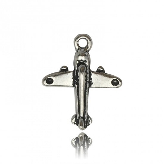 Picture of 50 PCs Zinc Based Alloy Travel Charms Antique Silver Color Airplane 20mm x 16.5mm