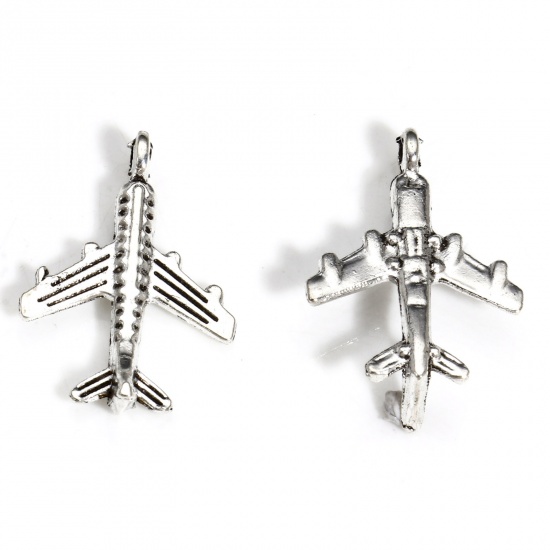 Picture of 50 PCs Zinc Based Alloy Travel Charms Antique Silver Color Airplane 23mm x 15mm
