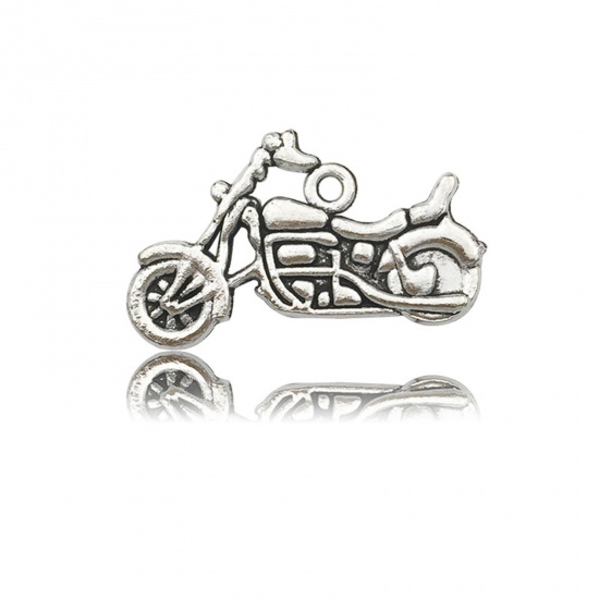 Picture of 50 PCs Zinc Based Alloy Travel Charms Antique Silver Color Motorcycle 24mm x 14mm