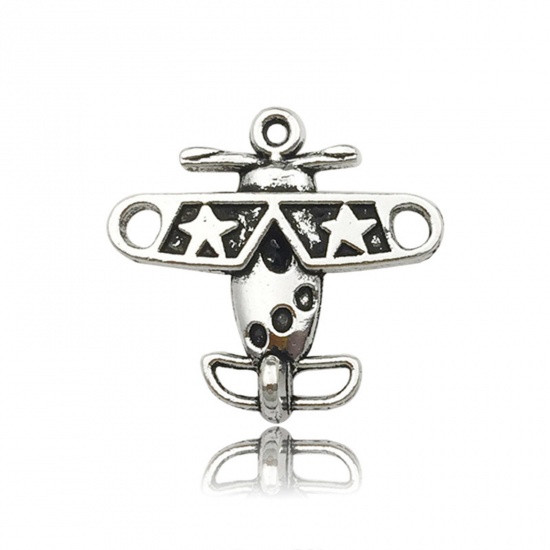 Picture of 50 PCs Zinc Based Alloy Travel Charms Antique Silver Color Super Flanker 19mm x 18mm