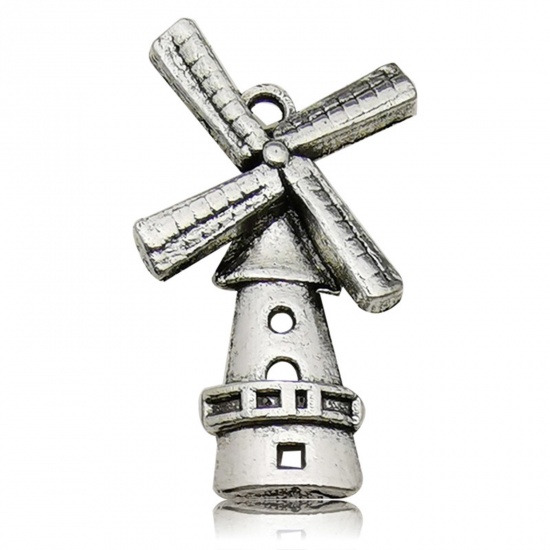 Picture of 50 PCs Zinc Based Alloy Travel Charms Antique Silver Color Windmill 28mm x 16mm