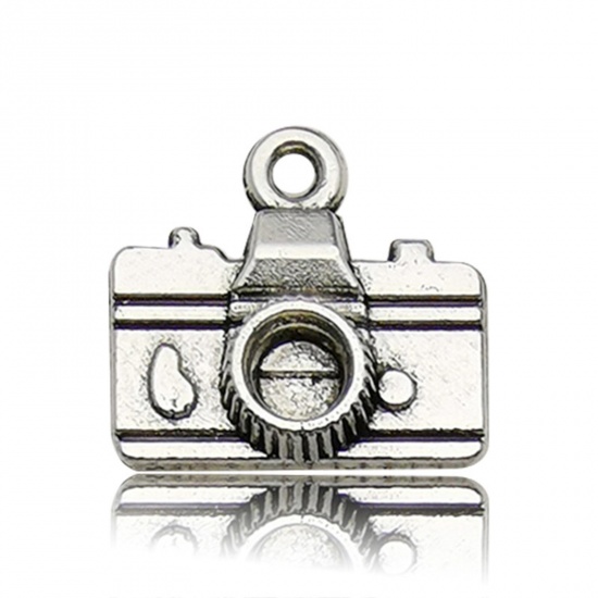 Picture of 50 PCs Zinc Based Alloy Travel Charms Antique Silver Color Camera 16mm x 14.5mm