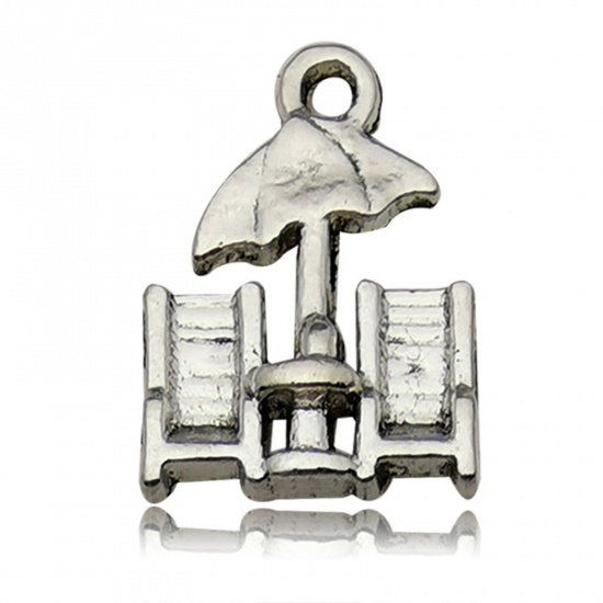 Picture of 50 PCs Zinc Based Alloy Travel Charms Antique Silver Color Beach Chair 19mm x 14mm
