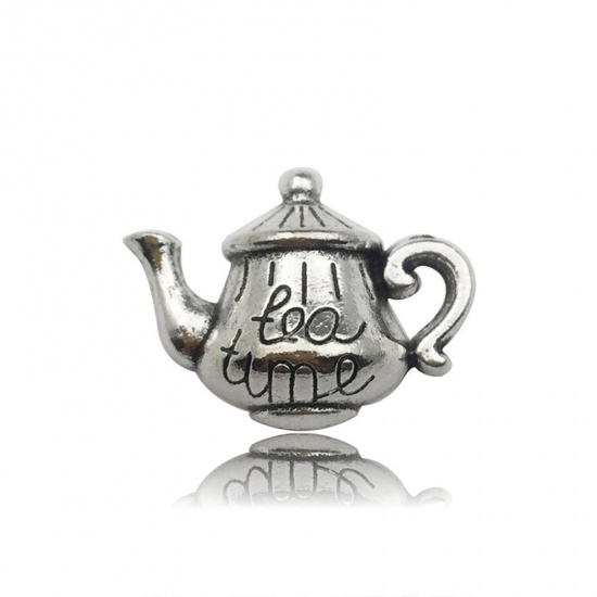 Picture of 20 PCs Zinc Based Alloy Charms Antique Silver Color Teapot 3D 18mm x 14mm