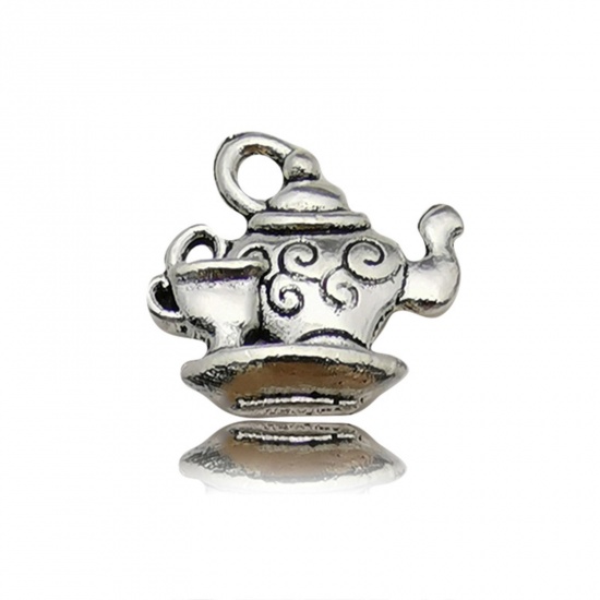 Picture of 20 PCs Zinc Based Alloy Charms Antique Silver Color Teapot 3D 15mm x 14.5mm