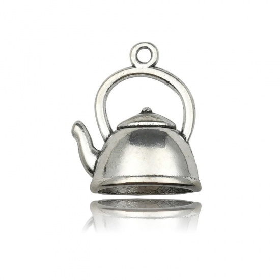 Picture of 20 PCs Zinc Based Alloy Charms Antique Silver Color Teapot 3D 21mm x 16mm