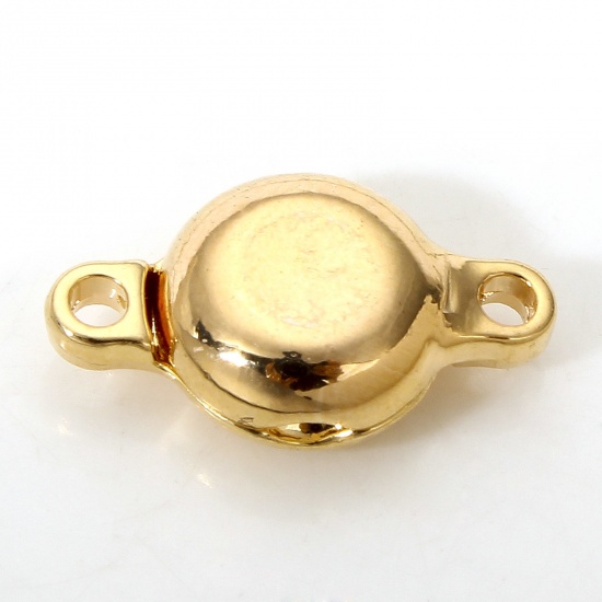 Picture of 2 Sets Brass Magnetic Clasps Flat Round 18K Real Gold Plated 16.5mm x 9.5mm