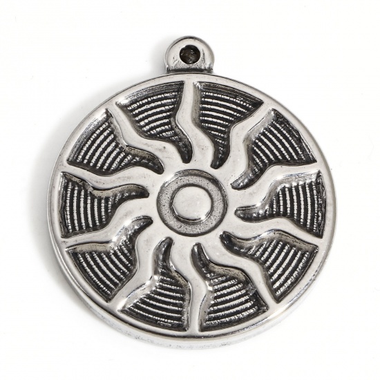 1 個 304ステンレス鋼 宇宙銀河シリーズ チャーム 円形 シルバートーン 太陽 29mm x 25mm の画像