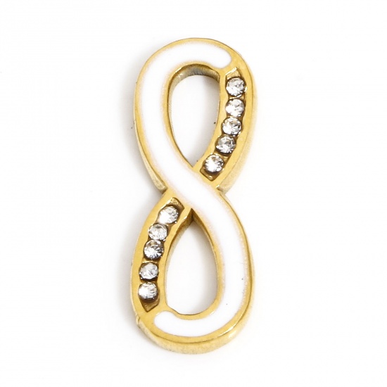 Imagen de 1 Unidad Enchapado al Vacío 304 Acero Inoxidable Colgantes Símbolo del infinito Chapado en Oro de 18K Blanco Esmalte Transparente Rhinestone 20mm x 7mm